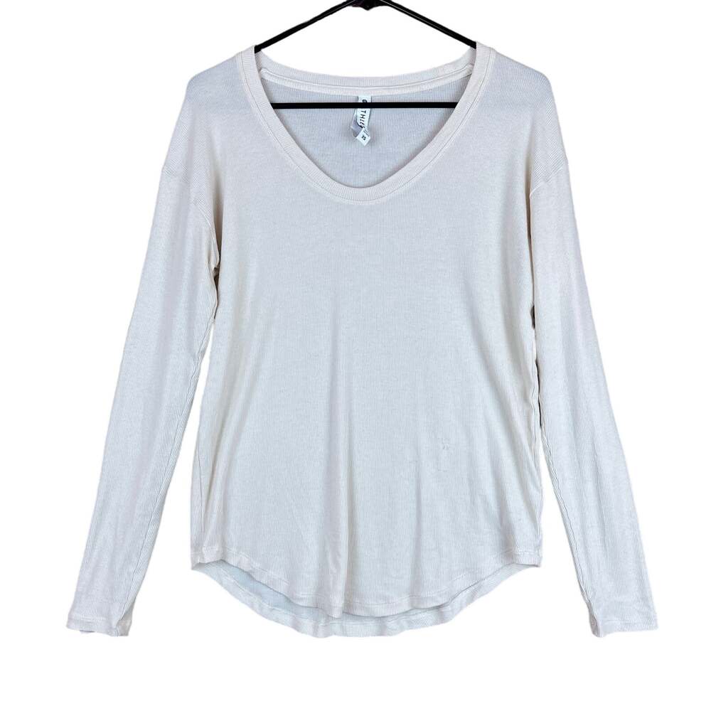 Athleta Womens Shirt Tan Athletic Scoop Neck Long Sleeve Athleisure Modal XS